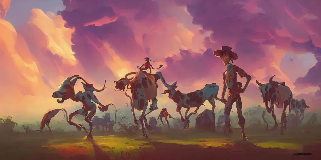 Image similar to a cow boy hunt aliens in the tropical land behance hd by jesper ejsing, by rhads, makoto shinkai and lois van baarle, ilya kuvshinov, rossdraws global illumination