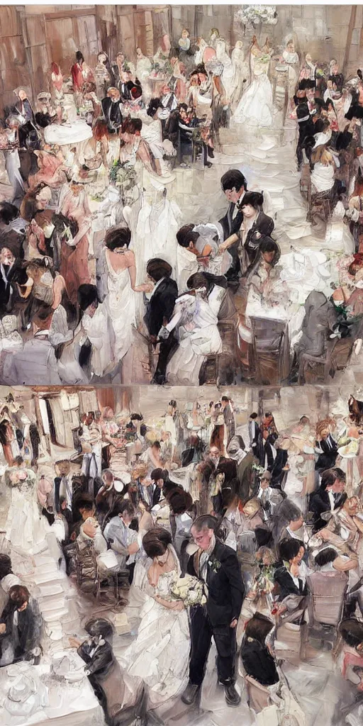 Prompt: oil painting scene from wedding by kim jung gi