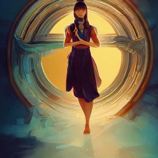 Prompt: asian sun goddess wearing modern clothing, sundress, ponytails, slice of life, modern instagram influencer, highly detailed, digital painting, artstation, concept art, sharp focus, illustration, cinematic lighting, art by artgerm and greg rutkowski and alphonse mucha