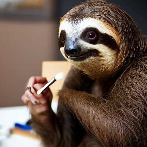 Image similar to a beautiful sloth doing her makeup
