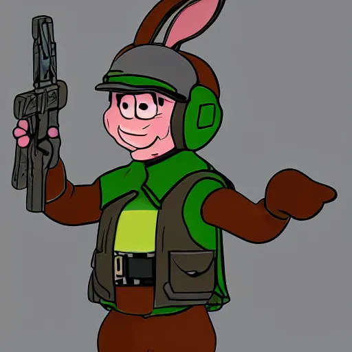 Prompt: Elmer Fudd from Loony Tunes in Doom, wearing green armor and helmet, killing demons, rip and tear, video game, highly detailed, trending on ArtStation