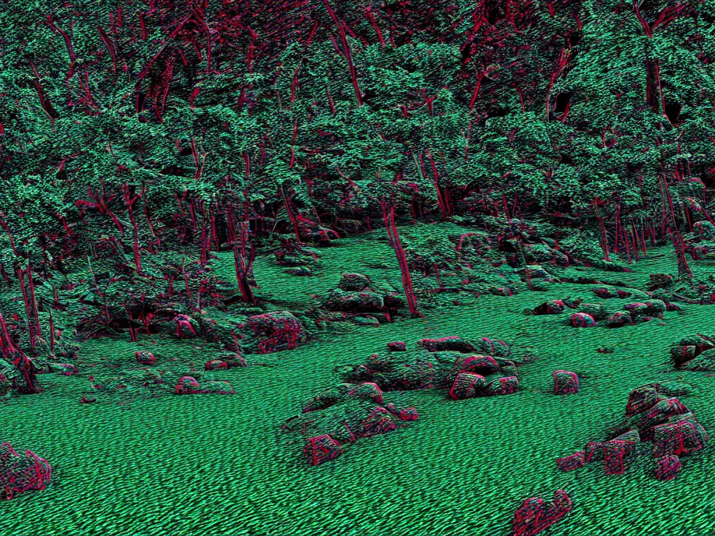 Image similar to landscape stereophotograph, anaglyph rendering