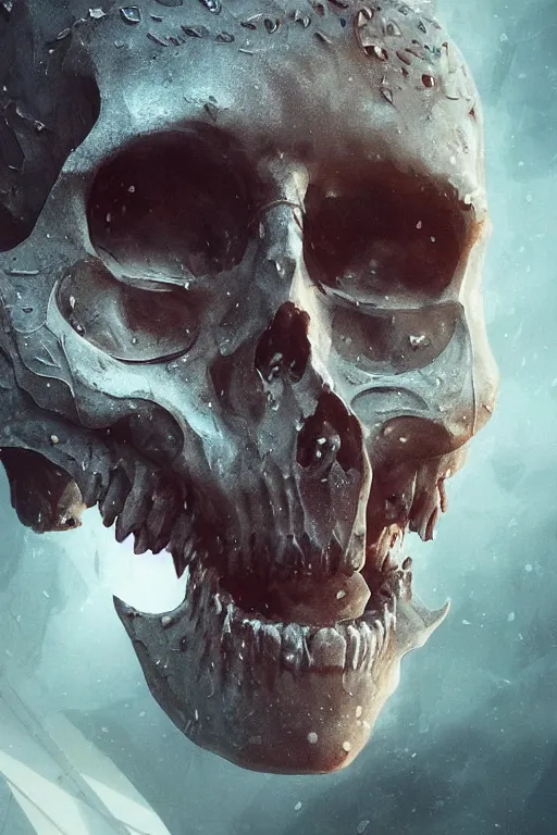 Image similar to atlantis skull, close - up portrait, powerfull, intricate, elegant, volumetric lighting, scenery, digital painting, highly detailed, artstation, sharp focus, illustration, concept art, ruan jia, steve mccurry