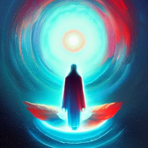 Image similar to the eye of god, surrounded by multidimentional angels, by christopher balaskas