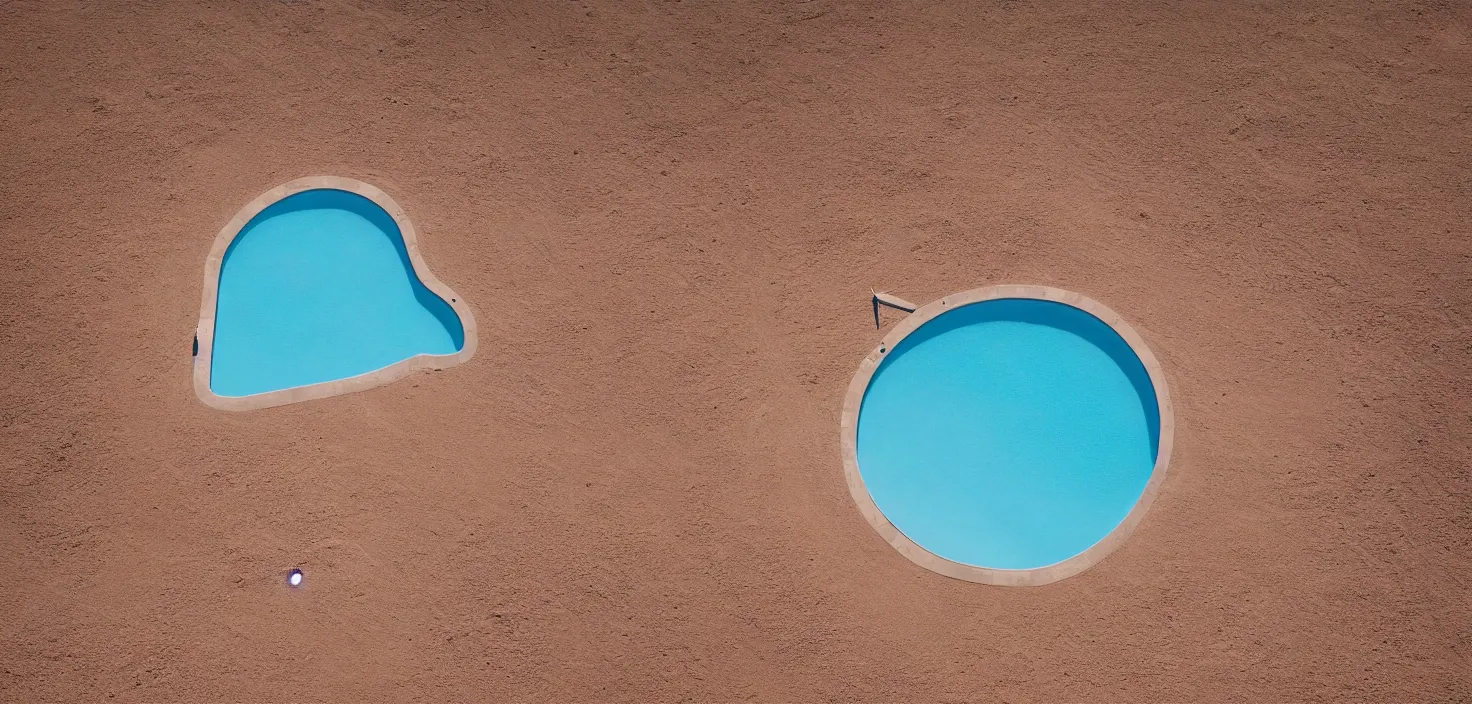 Image similar to a swimming pool in a sundial in the floor of the desert