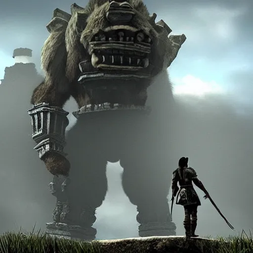 Image similar to cat as shadow of the colossus