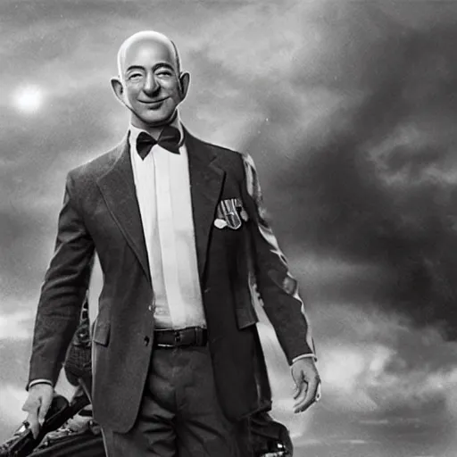 Image similar to a still image of jeff bezos from WW2