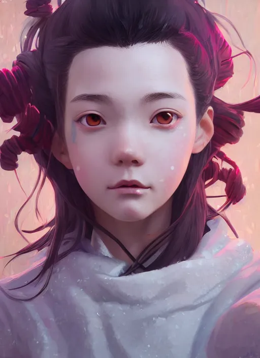 Image similar to nezuko, au naturel, hyper detailed, digital art, trending in artstation, cinematic lighting, studio quality, smooth render, unreal engine 5 rendered, octane rendered, art style by klimt and nixeu and ian sprigger and wlop and krenz cushart