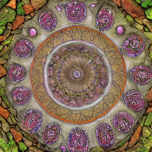 Image similar to in the rock carved ancient mandala above the meadow of flowers by quentin mabille