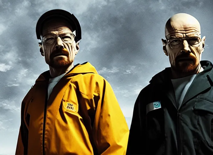 Prompt: film still of Walter White as Gordan Freeman wearing Black Mesa Jumpsuit in the Half Life Movie, 4k