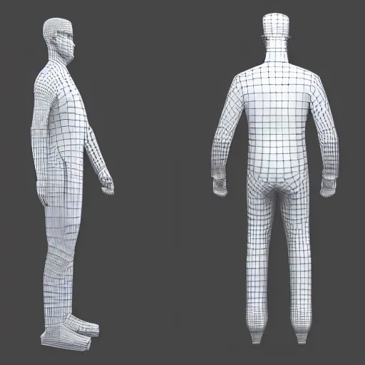 Prompt: Wireframe 3d model, Tall man