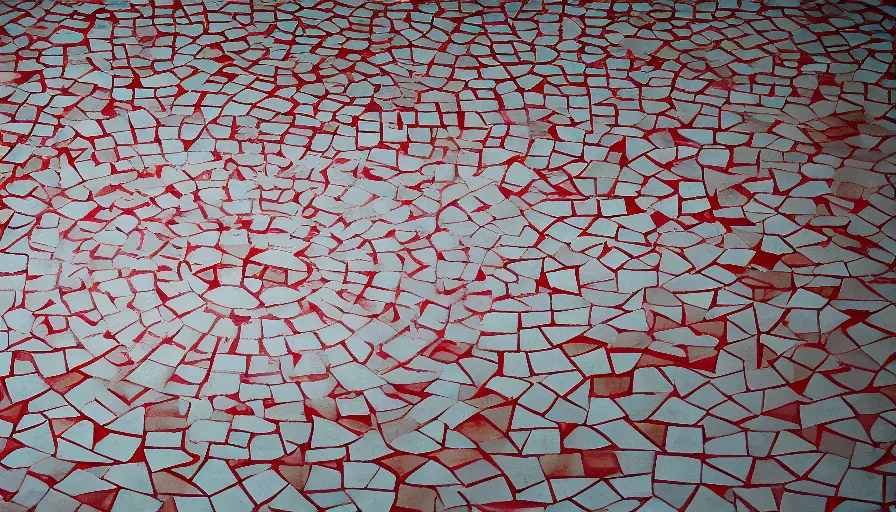 Image similar to 60s movie still of a sovietic stalinist style empty room little mosaic tiles floor a blood trace on a the floor, cinestill 800t 50mm eastmancolor, liminal Space style, heavy grain-s 150