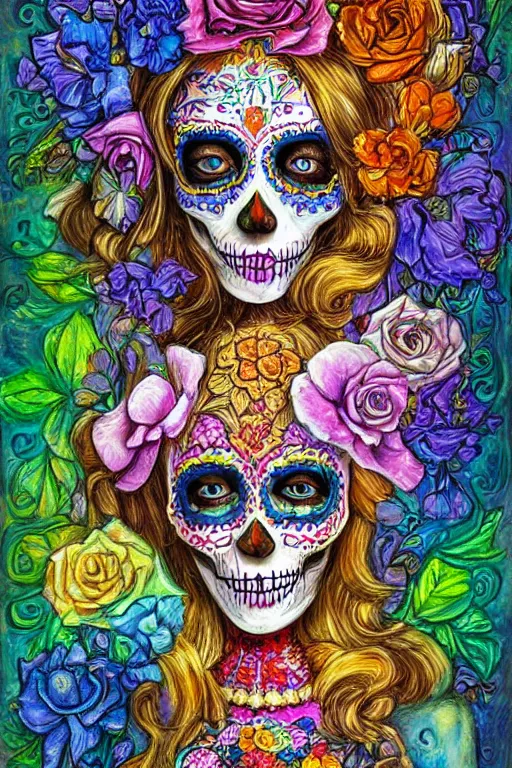 Image similar to Illustration of a sugar skull day of the dead girl, art by josephine wall