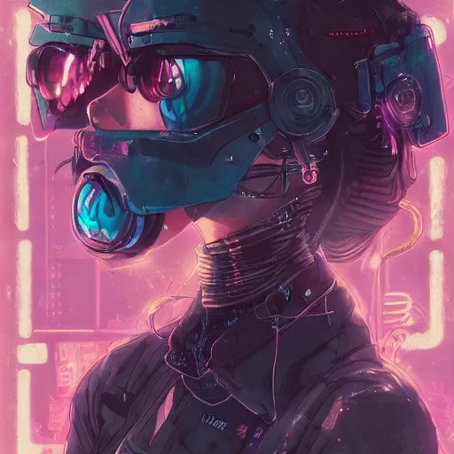 Image similar to portrait of a grungy cyberpunk anime in battle pose!!, very cute, by super ss, cyberpunk fashion, curly pink hair, night sky by wlop, james jean, victo ngai, muted colors, highly detailed