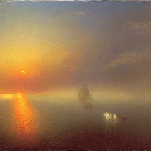 Image similar to tornado on the river, top view, sunset, by ivan aivazovsky,