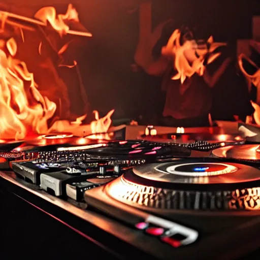 Prompt: the dj decks on fire