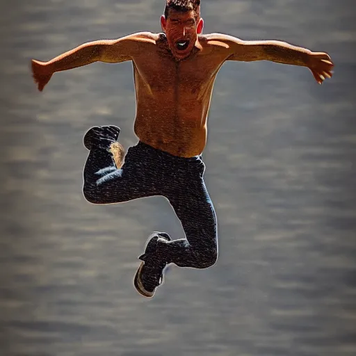 Image similar to man jumping by Greg rutowski