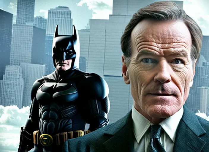 Prompt: A scene with Bryan Cranston from the movie The Dark Knight (2008) starring Bryan Cranston as Batman in the film. in the scene we can see batman (Played by Bryan Cranston). Very Detailed. Wide shot. High Quality. 4k