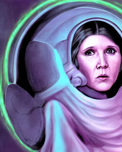 Image similar to carrie fisher in the empire strikes back, 1980, digital art, cdx
