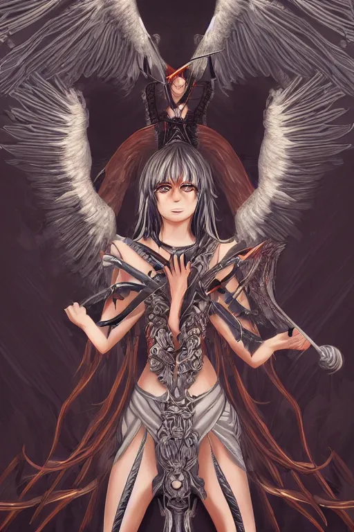 Image similar to king of the harpies, symmetrical, highly detailed, digital art, sharp focus, trending on art station, anime art style