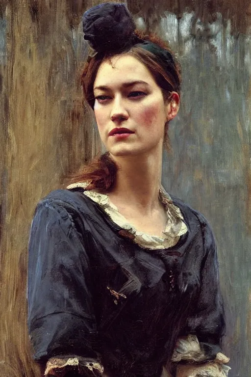 Image similar to Yvonne Strahovski by Solomon Joseph Solomon and Richard Schmid and Jeremy Lipking victorian genre painting full length portrait painting of a young beautiful woman traditional german barmaid in traditional costume