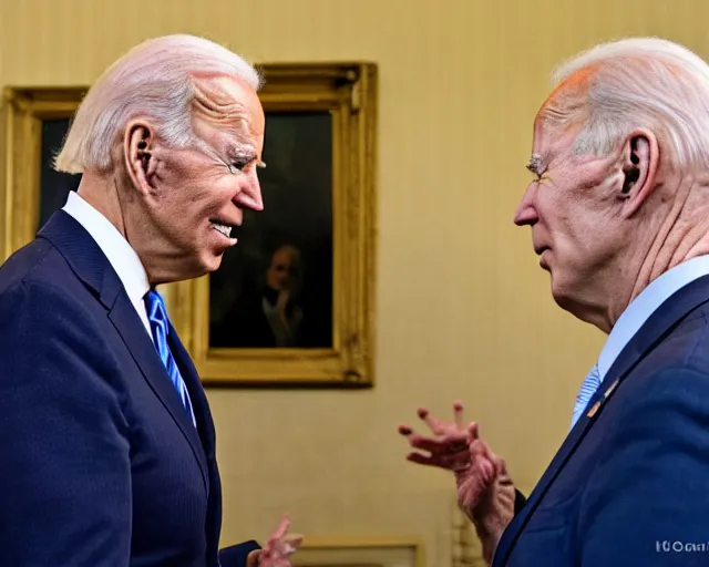 Image similar to president joe biden face to face with president joe biden, nikon 3 5 mm, photograph