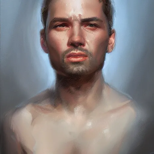 Image similar to emotionally cold man, concept art oil painting, portrait ethereal by jama jurabaev, extremely detailed, brush hard, medium, artstation