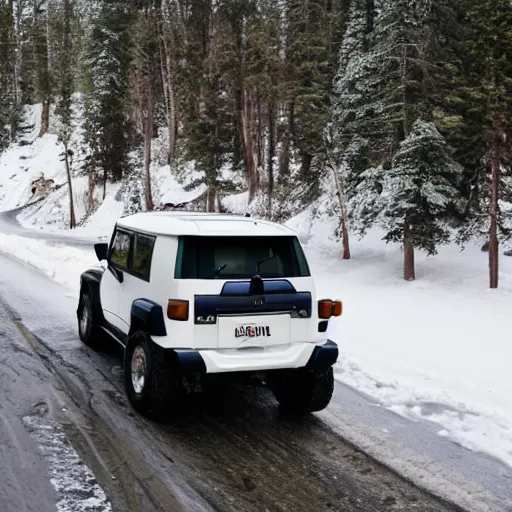 Image similar to a toyota fj cruiser, on an ice road