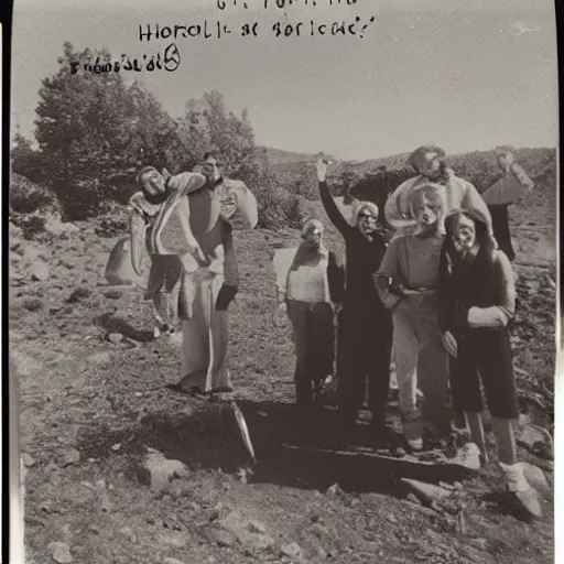 Image similar to really old polaroid photograph of horrorific extraterrestrial beings visiting earth,