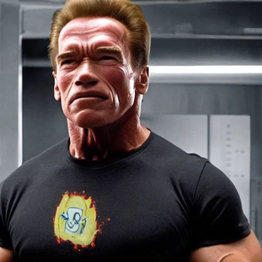 Prompt: arnold schwarzenegger starring in the new movie called cheese robot, 8 k, movie still