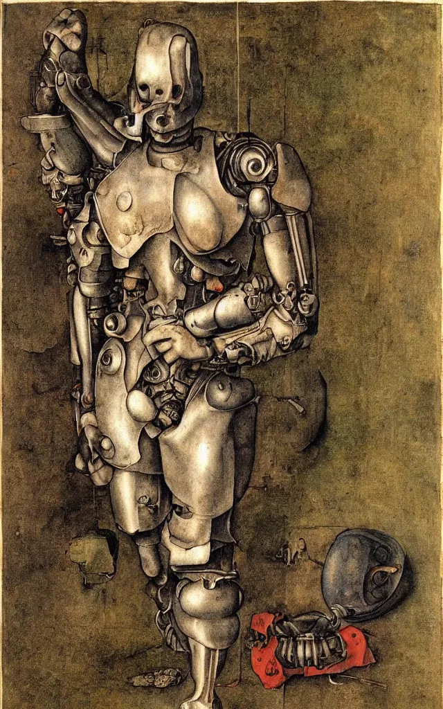 Prompt: a cyborg, muted colors, by albrecht durer