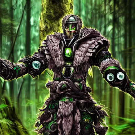 Prompt: druid cyborg in forest