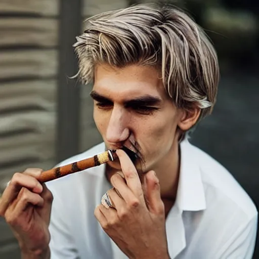 Image similar to a photo of xqc smoking a cigarrette