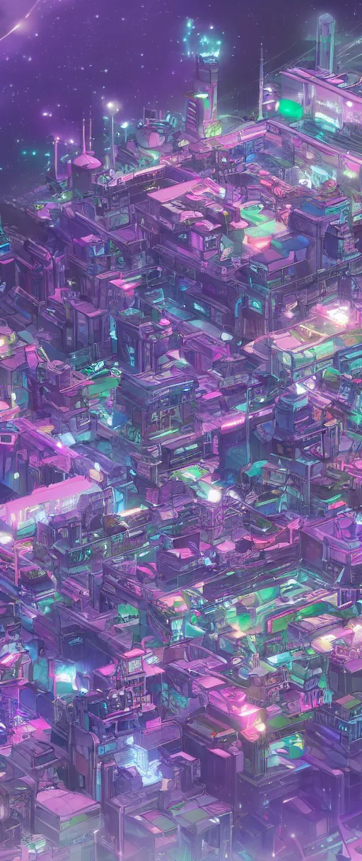 Prompt: a beautiful drawing of small section of a future funk space city, unreal engine