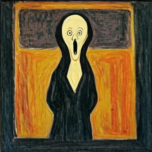 Image similar to portrait of a pale and thin, sickly - looking person of mixed ethnicity uttering a silent scream in the style of edvard munch's the scream.