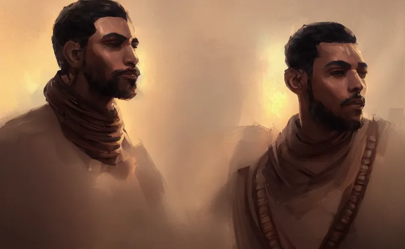 Image similar to A painting of a beautiful Egyptian man trending on artstation in the style of Greg Rutkowski