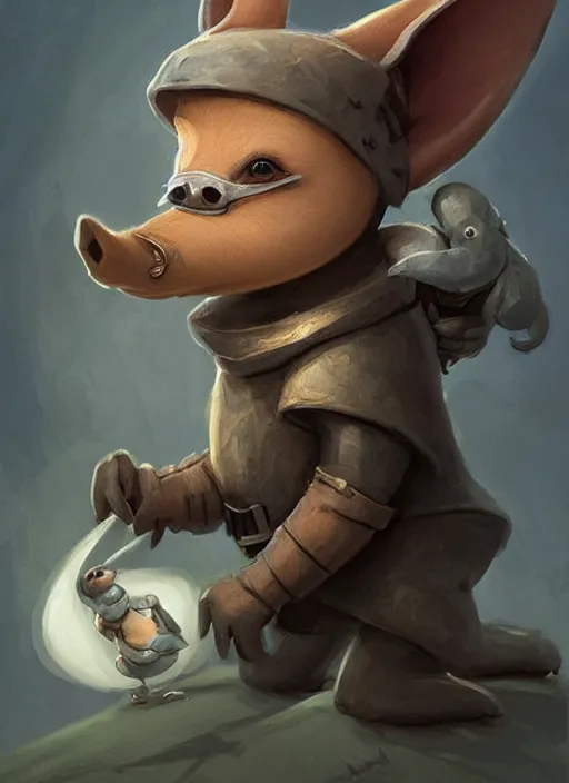 Image similar to cute little anthropomorphic aardvark thief wearing Atiel's veil, tiny, small, miniature animal, baby animal, short, pale black armor, cute and adorable, pretty, beautiful, DnD character art portrait, matte fantasy painting, DeviantArt Artstation, by Jason Felix by Steve Argyle by Tyler Jacobson by Peter Mohrbacher, cinematic lighting