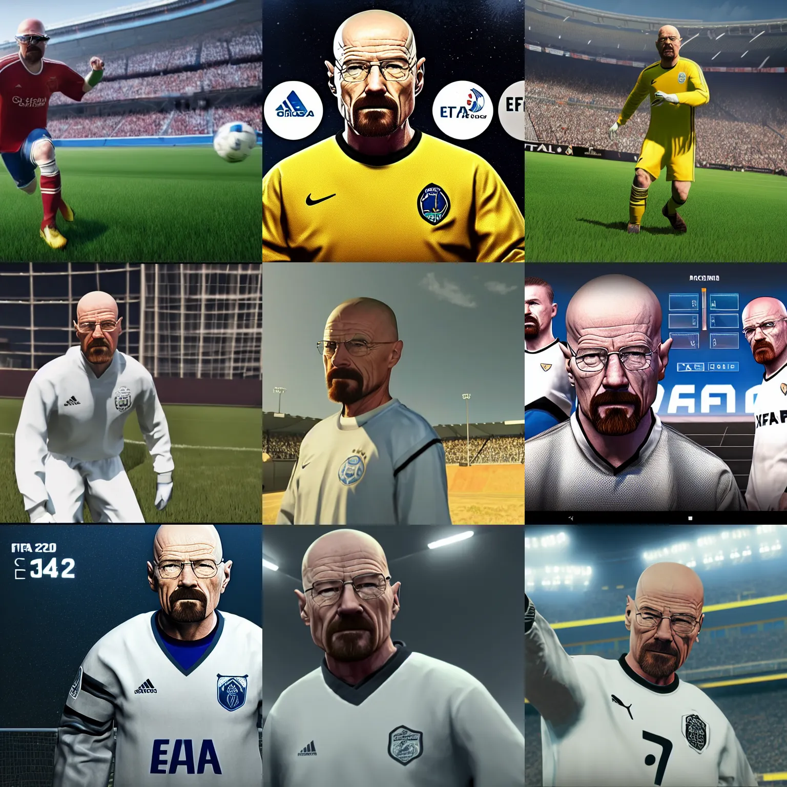 Prompt: screenshot of walter white in fifa 2 2, ea sport, rtx geforce experience, best graphics