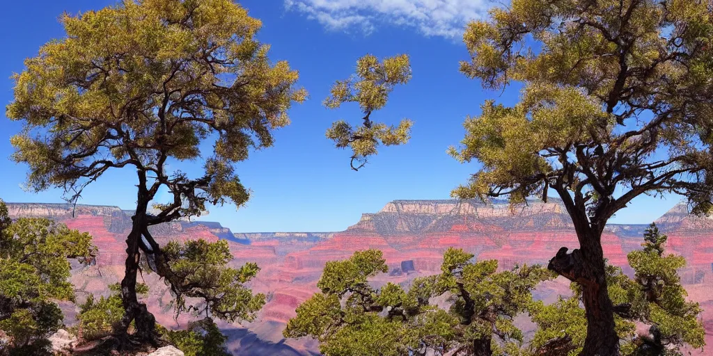 Prompt: single maple tree growing in grand canyon, stream, alien planet, highly detailed, masterpiece