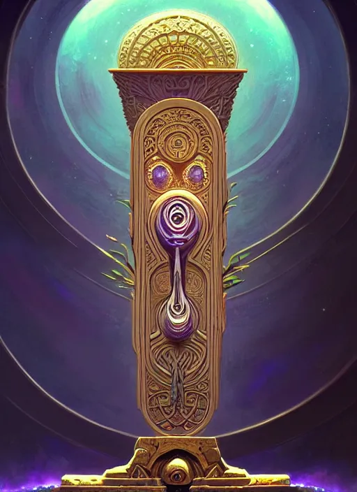 Image similar to ornate alien sacred sarcophagus, art nouveau hieroglyphics, lavender and gold palette, symmetry, fantasy, intricate, elegant, highly detailed, colorful, dark colors, dramatic shadow, digital painting, artstation, concept art, art by artgerm and greg rutkowski and ruan jia and fromsoftware