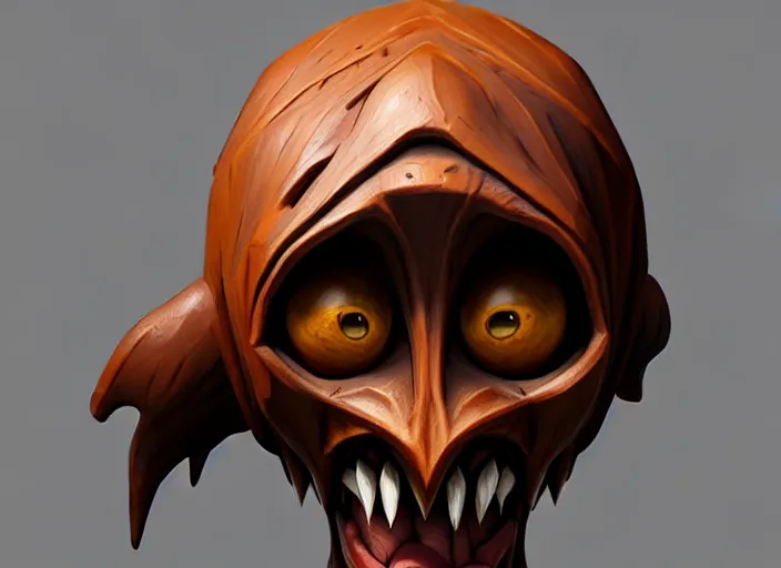 Image similar to brown wooden festeroot witch head, stylized stl, 3 d render, activision blizzard style, hearthstone style, darksiders art style, greg rutkowski style