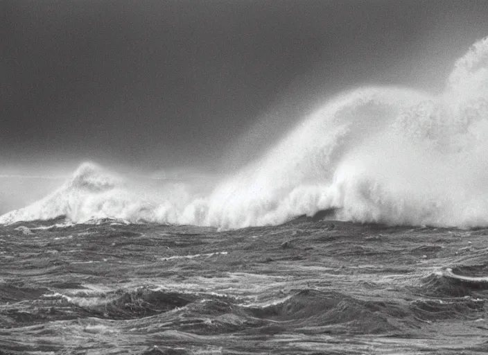 Prompt: Photograph of a tsunami crashing on the Manhattan skyline