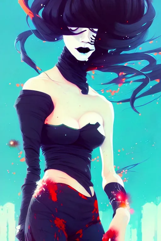 Image similar to a ultradetailed beautiful painting of a stylish goth girl, exploding background, by conrad roset, greg rutkowski and makoto shinkai trending on artstation