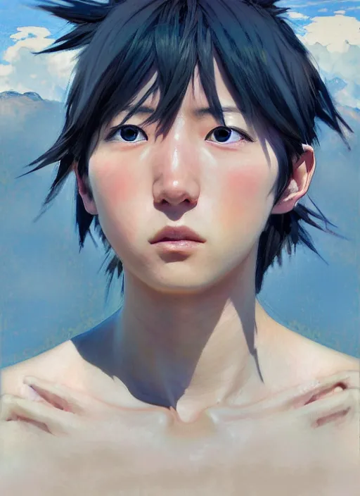 Prompt: portrait of Asuka Soryu Langley, Anime, countryside, calm, fantasy character portrait, dynamic pose, above view, sunny day, thunder clouds in the sky, artwork by Jeremy Lipkin and Giuseppe Dangelico Pino and Michael Garmash and Rob Rey, very coherent asymmetrical artwork, sharp edges, perfect face, simple form, 100mm