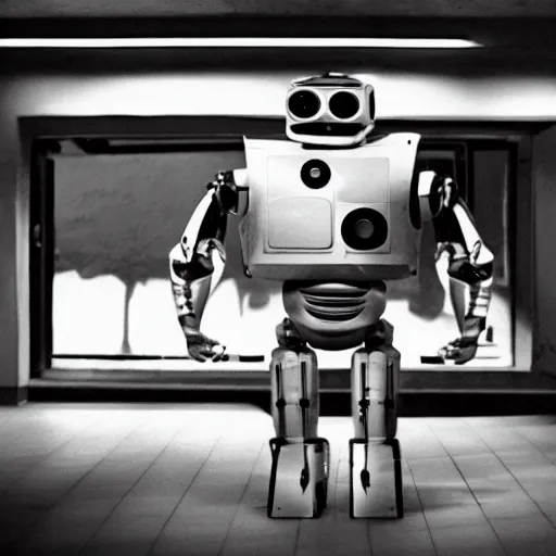 Image similar to movie still of robot gustavo cerati, cinematic composition, cinematic light, criterion collection, by edgar wright