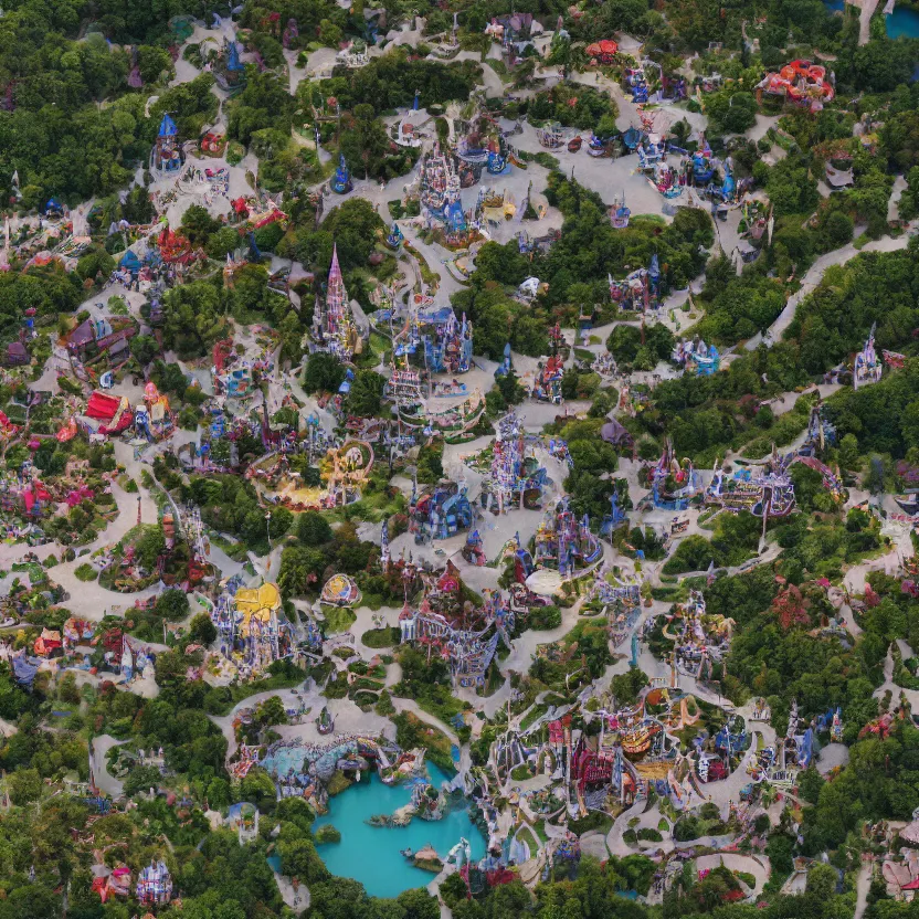 Image similar to aerial view of fantasy town with a wizard's tower in the middle, photograph, 8 k