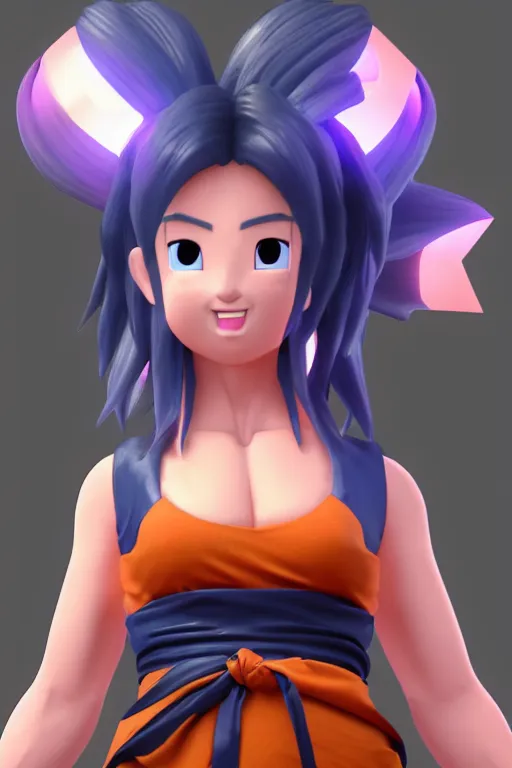 Prompt: high resolution 3d render of kawaii female goku, unreal engine 5, trending on artstation, volumetric lighting, subsurface scattering