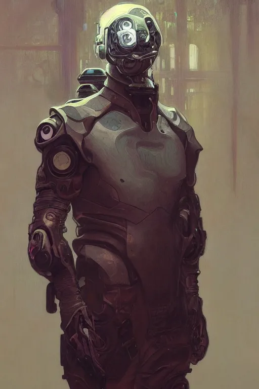 Image similar to a full body fantasy portrait oil painting illustration of an man by Justin Sweet and Greg Rutkowski and Alphonse Mucha with face and body clearly visible, visible pupils, techwear, futuristic, cyberpunk, artstation trending, high quality, sombre mood, artstation trending, muted colours, no crop, entire character!,