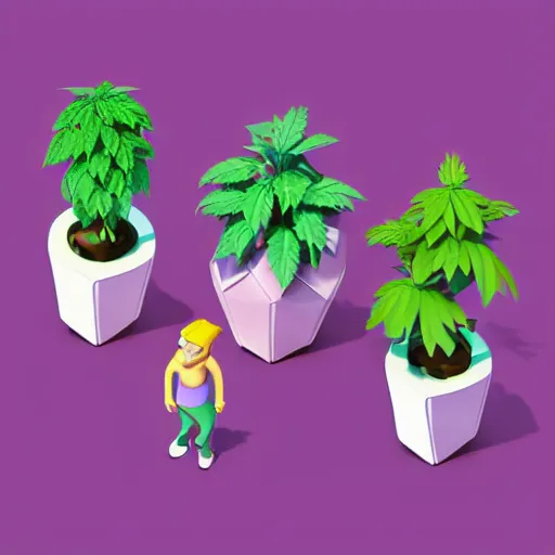 Image similar to isometric cute cartoon of utopia weed cafe decorated a few cannabis leaf pots. by benoit mandelbrot, render pixar palette, low poly digital art artstation artgerm