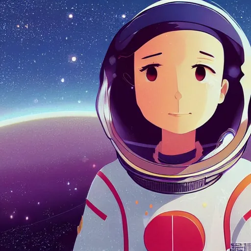 Image similar to model pixar jessica alba light novel illustration as an astronaut by makoto shinkai by victo ngai by